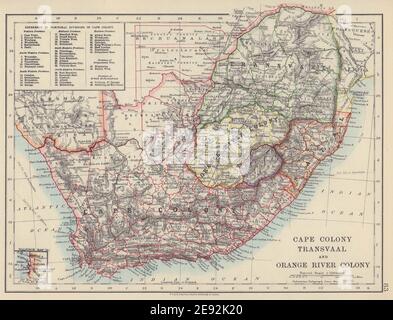 SUD AFRICA COLONIALE. Cape Colony. Orange River Colony. Transvaal 1910 mappa Foto Stock