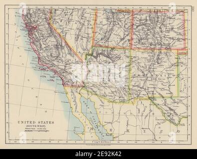 STATI UNITI SUD-OVEST. California, Arizona, New Mexico, Colorado, Utah, Nevada. JOHNSTON 1910 mappa Foto Stock