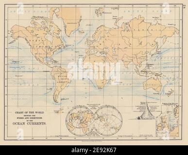 CORRENTI OCEANICHE DEL MONDO. Mostra l'andamento dell'onda marea del Mare del Nord. JOHNSTON 1901 mappa Foto Stock