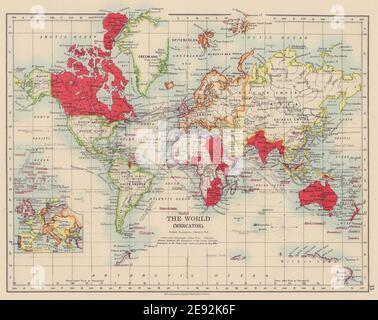 IMPERO BRITANNICO. World Mercator. Correnti. Rotte di navi a vapore. JOHNSTON 1901 mappa Foto Stock
