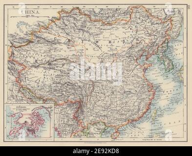 IMPERO CINESE Cina Asia orientale Tibet Mongolia Turkestan Corea Hong Mappa di Kong 1901 Foto Stock