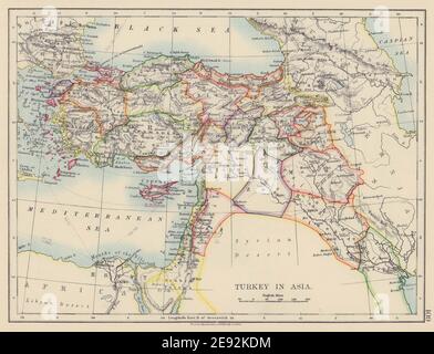 TURCHIA OTTOMANA IN ASIA. Cipro Levante Mesopotamia Palestina. JOHNSTON 1901 mappa Foto Stock