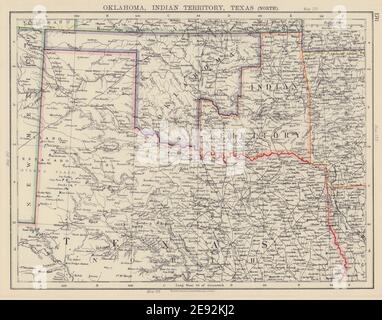 STATI UNITI CENTRO-MERIDIONALI. Oklahoma, territorio indiano e Texas del Nord. JOHNSTON 1901 mappa Foto Stock