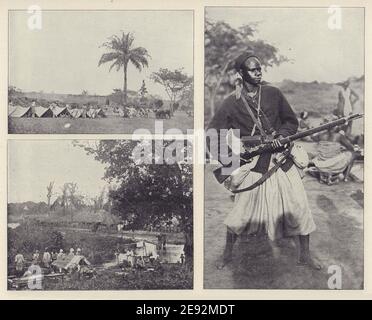Soldati francesi a Dahomey, Benin. STODDARD 1895 foto di stampa antica Foto Stock