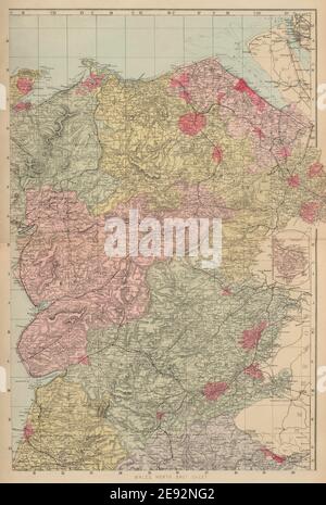 GALLES (Nord-est) Flint Denbigh Merionethshire Clywd GW BACON 1883 vecchia mappa Foto Stock