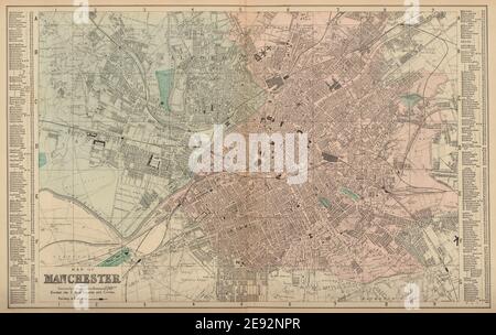 MANCHESTER Salford Old Trafford Hulme piano città GW BACON 1883 mappa Foto Stock