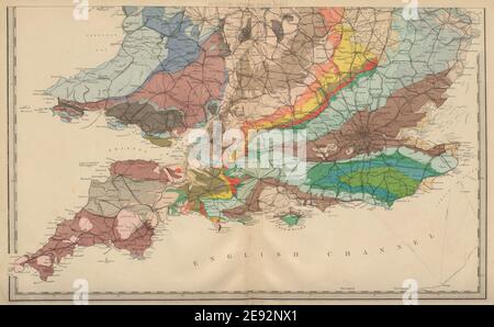 GEOLOGICAL ENGLAND & WALES (South sheet) Antica mappa di GW BACON 1883 vecchio Foto Stock