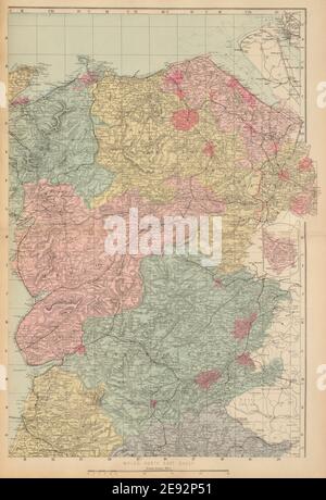 GALLES (Nord-est) Flint Denbigh Merionethshire Clywd GW BACON 1885 vecchia mappa Foto Stock