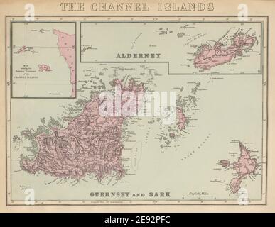 ISOLE DEL CANALE Alderney, Guernsey, Sark & Herm antica mappa di GW BACON 1885 Foto Stock