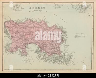 L'isola DI JERSEY Channel Islands antica mappa di GW BACON 1885 anni Foto Stock