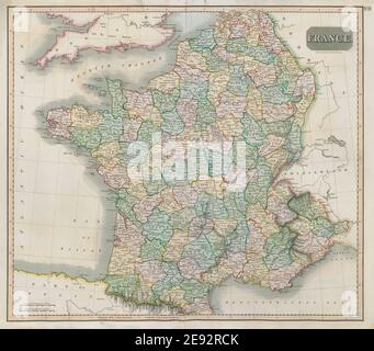 Francia rivoluzionaria con 6 départements piemontesi e 13 départements belgi. MAPPA DI THOMSON 1817 Foto Stock