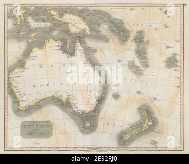 "New Holland & Asiatic Islands" Australia Nuova Zelanda Polinesia THOMSON 1817 mappa Foto Stock