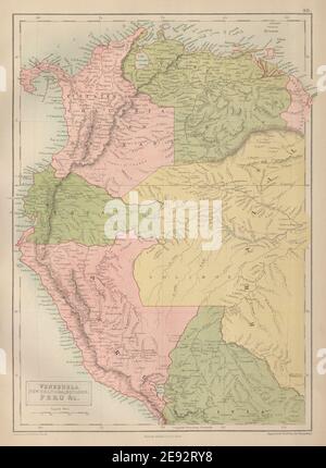 Venezuela, Colombia, Equador e Perù. Stati andini Ecuador. BARTOLOMEO 1870 mappa Foto Stock