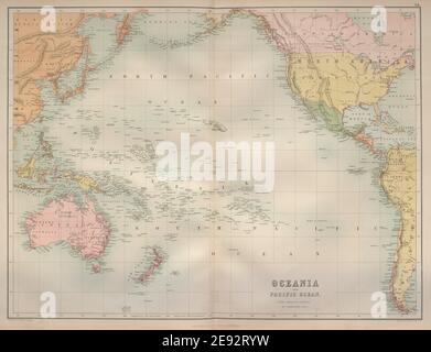 Oceania e Oceano Pacifico. Australasia Polinesia Australia. BARTOLOMEO 1870 mappa Foto Stock