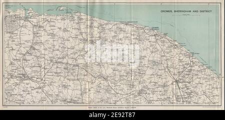 NORFOLK COSTA. Cromer e Sheringham dintorni. North Walsham Mundesley 1931 mappa Foto Stock