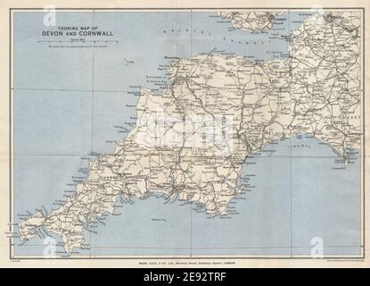 MAPPA TURISTICA DI DEVON E CORNOVAGLIA. Inghilterra sud-occidentale. BLOCCO DEL REPARTO 1944 vecchio Foto Stock