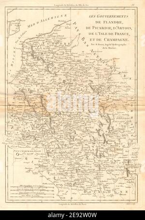 Flandre, Picardie, Artois, Isle de France e Champagne. Nord-est, Francia. BONNE 1787 mappa Foto Stock