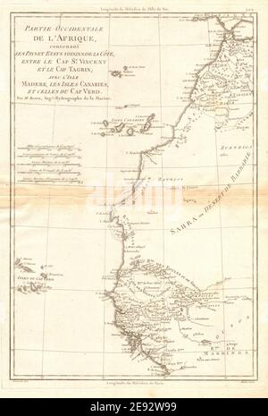 Partie Occidentale dell'Afrique. Costa dell'Africa occidentale Isole Canarie BONNE 1788 mappa Foto Stock