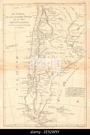 Le Chili… Et les Pays des Patagons. Cile Argentina Patagonia. BONNE 1788 mappa Foto Stock