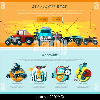 Offroad un disegno di pagina con i simboli di pubblicità vettore isolato piatto illustrazione Illustrazione Vettoriale