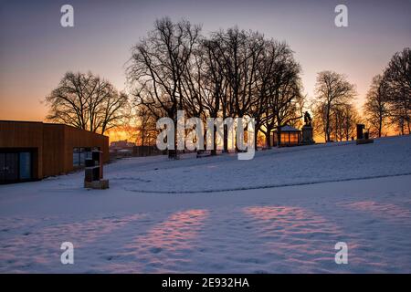 Nottingham Castle Grounds nella neve, Nottingham City Nottinghamshire Inghilterra Regno Unito Foto Stock