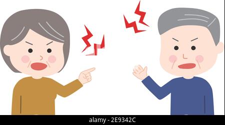 Coppia anziana che ha una disputa. Illustrazione vettoriale isolata su sfondo bianco. Illustrazione Vettoriale