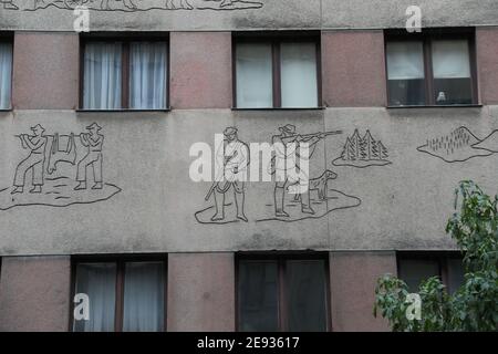 Rappresentazioni di uno stile di vita rurale in un edificio a Lubiana Foto Stock