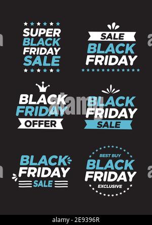 Collezione di etichette e simboli per la vendita online del Black Friday. Illustrazione vettoriale piatta isolata. Illustrazione Vettoriale