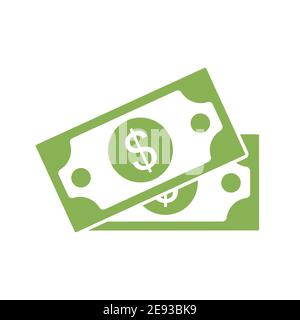 Icona del dollaro in contanti. Simbolo valuta. Soldi verdi in stile piatto. Illustrazione vettoriale isolata su sfondo bianco. Illustrazione Vettoriale