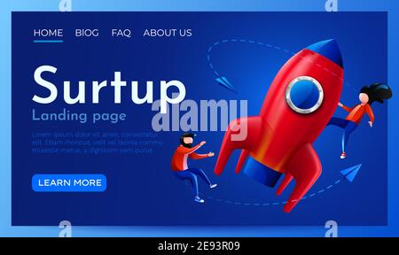 La gente vola intorno al razzo di lancio. Avvio, lancio di progetti o concetto di innovazione. Modello sito Web della landing page. Illustrazione vettoriale Illustrazione Vettoriale