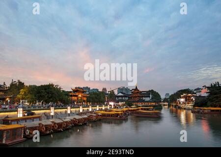 Tempio di Jiangsu nanjing Confucius di notte Foto Stock