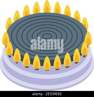 Icona della stufa a gas a combustione gialla. Isometrico di giallo fuoco a gas icona vettore per web design isolato su sfondo bianco Illustrazione Vettoriale