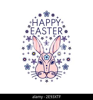 Uovo di Pasqua con coniglietto e fiori Illustrazione Vettoriale