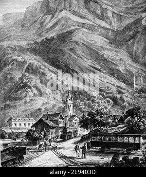 vitznau et le chemin de fer du rigi, les grands travaux du siecle par dumont, edizione hachette 1895 Foto Stock
