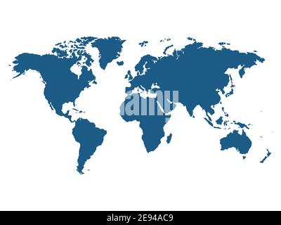 Mappa del mondo vettoriale blu, illustrazione della Terra isolata su sfondo bianco. Illustrazione Vettoriale