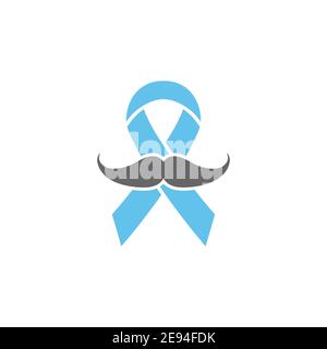 Prostate Cancer Awareness Ribbon con Moustache. Segno di salute degli uomini blu. Vector concetto di vacanza di novembre. Illustrazione Vettoriale