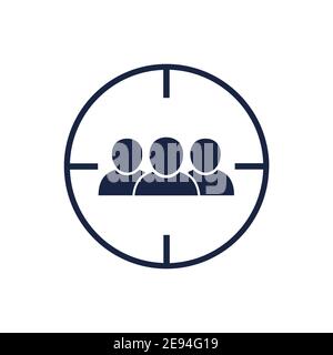 Target con l'icona del pubblico. Simbolo di caccia alla testa. Mira concetto di persone. Illustrazione vettoriale del segmento di mercato. Cartello di targeting del cliente. Illustrazione Vettoriale