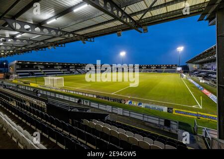 2 febbraio 2021; St Mirren Park, Paisley, Renfrewshire, Scozia; Scottish Premiership Football, St Mirren contro Hibernian; Heavy Rain al St Mirren Park prima del calcio d'inizio Foto Stock