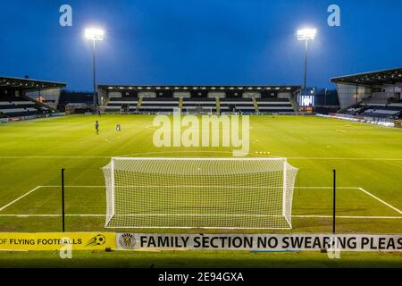 2 febbraio 2021; St Mirren Park, Paisley, Renfrewshire, Scozia; Scottish Premiership Football, St Mirren contro Hibernian; Heavy Rain al St Mirren Park prima del calcio d'inizio Foto Stock