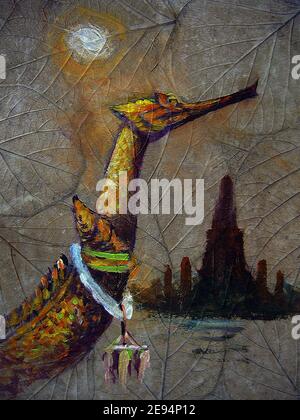 Arte, pittura, colore dell'olio, chiatta reale, Tailandia, Barca di Suphannahong, veicolo del re Foto Stock