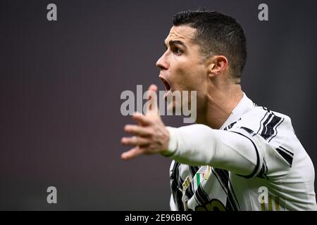 Milano, Italia. 02 febbraio 2021. MILANO - 02 febbraio 2021: Cristiano Ronaldo della Juventus FC reagisce durante la partita di calcio Coppa Italia tra FC Internazionale e Juventus FC. (Foto di Nicolò campo/Sipa USA) Credit: Sipa USA/Alamy Live News Foto Stock