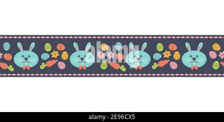 Carino coniglietto pasquale stagionale decorativo senza cuciture modello bordo vettoriale Illustrazione Vettoriale