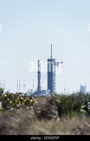 SpaceX Falcon 9 Starlink L18 su Launch Pad a Kennedy Centro spaziale Foto Stock