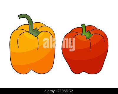 Peperoni dolci rossi e gialli isolati su sfondo bianco. Illustrazione vettoriale. Illustrazione Vettoriale