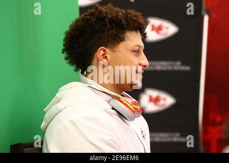 Kansas City, Stati Uniti. 01 Feb 2021. Kansas City Chiefs quarterback Patrick Mahomes (15), visto qui in un'immagine rilasciata ai media, durante la Super Bowl media night, Lunedi, 1 febbraio 2021. I Chiefs affronteranno i Tampa Bay Buccaneers nel Super Bowl 55. (Steve Sanders/Kansas City Chiefs via AP/Sipa USA) Credit: Sipa USA/Alamy Live News Foto Stock