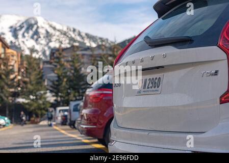 El Tarter, Andorra : 2021 Febbraio 2 : Paing int COVID19 volte Grandvalira stazione sciistica su Andorra nel 2021 Foto Stock