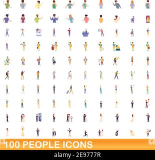 100 persone set di icone. Cartoon illustrazione di un centinaio di persone icone set di vettore isolato su sfondo bianco Illustrazione Vettoriale