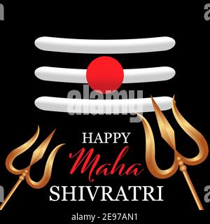Biglietto d'auguri per Maha Shivratri con i segni Trishula e Mahadev Tilak. Festa indù celebrata di Shiva Signore. Illustrazione vettoriale. Illustrazione Vettoriale
