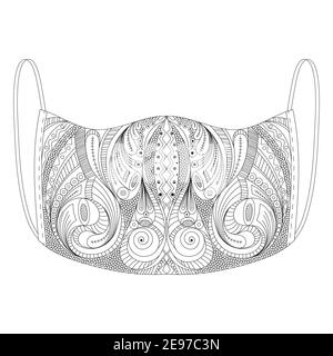 maschera medica colorazione libro. maschera medica nero e bianco schizzo che protegge contro virus e malattie illustrazione vettoriale. Illustrazione Vettoriale