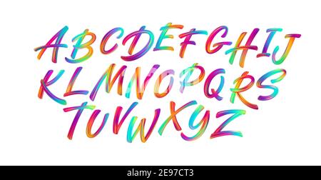 Pennello per la scrittura a colori con lettere alfabetiche latine. Illustrazione vettoriale Illustrazione Vettoriale